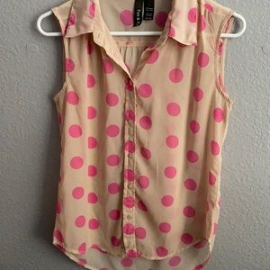 Cream and pink polka dot blouse